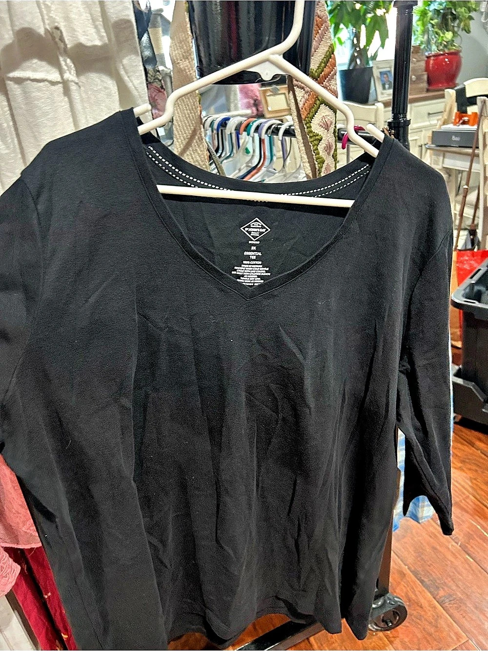 St. John's Bay Essential Tee Long Sleeve Cotton Tee in Black Size 3X NWT